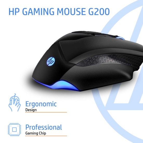 HP G200 Backlit USB Wired Gaming Mouse with Ergonomic Design, All Customizable Buttons, Adjustable 4000 DPI, RGB Breathing LED Lighting, Anti-Slip Scroll Wheel / 3 Years Warranty (7QV30AA)