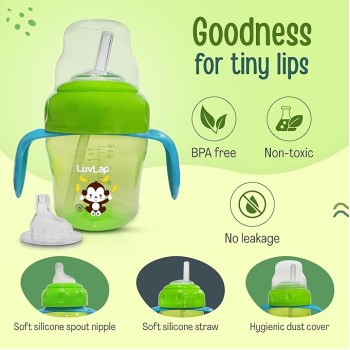 LuvLap Banana Time 150ml Anti Spill, Interchangeable Sipper / Sippy Cup with Soft Silicone Spout and Straw BPA Free, 6m+ (Green) LuvLap Banana Time 150ml Anti Spill, Interchangeable Sipper / Sippy Cup with Soft Silicone Spout and Straw BPA Free, 6m+ (Green)