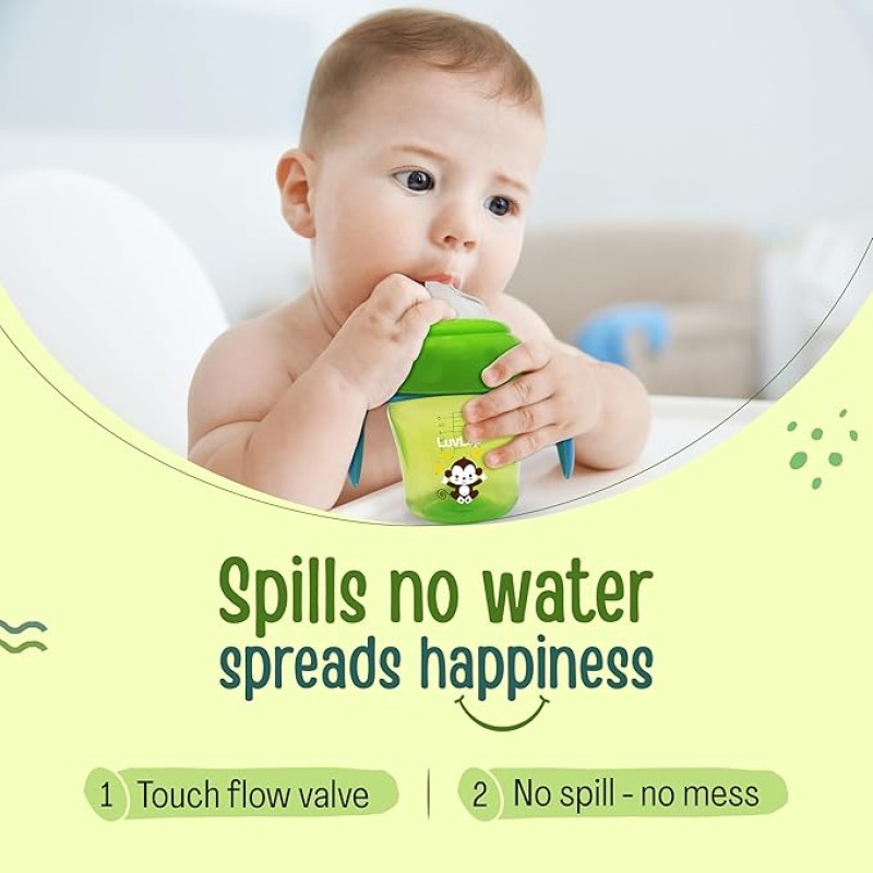 LuvLap Banana Time 150ml Anti Spill, Interchangeable Sipper / Sippy Cup with Soft Silicone Spout and Straw BPA Free, 6m+ (Green)