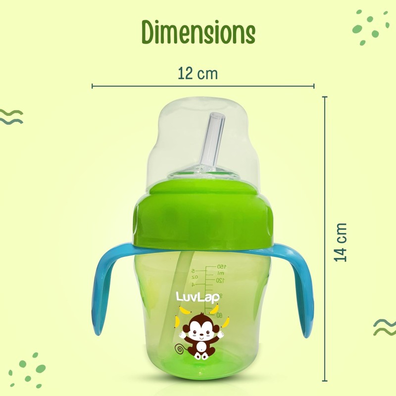 LuvLap Banana Time 150ml Anti Spill, Interchangeable Sipper / Sippy Cup with Soft Silicone Spout and Straw BPA Free, 6m+ (Green)