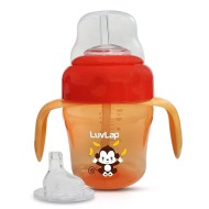 LuvLap Banana Time 150ml Anti Spill, Interchangeable Sipper / Sippy Cup with Soft Silicone Spout and Straw BPA Free, 6m+ (Orange)