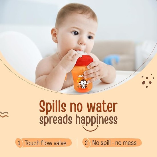 LuvLap Banana Time 150ml Anti Spill, Interchangeable Sipper / Sippy Cup with Soft Silicone Spout and Straw BPA Free, 6m+ (Orange)