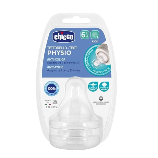 Chicco Teat Perfect 5 with Anti-Colic Effect, Nipple For Wide Neck Feeding Bottles, Food Flow, For Babies 5-6m+ (Pack of 2)