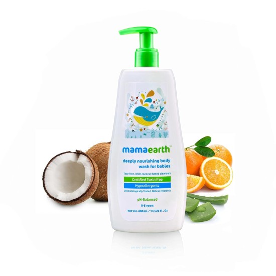 Mamaearth Deeply Nourishing Natural Baby wash (400 ml, 0-5 Yrs), White, Large