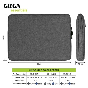 AirCase Gizga Essentials Laptop Bag Sleeve Case Cover Pouch for 14.1 Inch Laptop/MacBook,Office/College Laptop Bag for Men and Women,Side Handle,Multiple Pockets,Water Repellent,Shock Absorber,Grey
