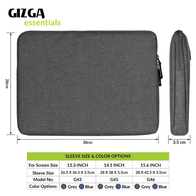 AirCase Gizga Essentials Laptop Bag Sleeve Case Cover Pouch for 14.1 Inch Laptop/MacBook,Office/College Laptop Bag for Men and Women,Side Handle,Multiple Pockets,Water Repellent,Shock Absorber,Grey