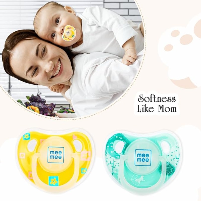 Mee Mee Baby Silicone Pacifier | Orthodontic Nipple for Oral Stimulation | Unique Shape to Support Psychological Breathing | Soother for Babies | Easy to Clean | 0-18 Months (Yellow/Green) Mee Mee Baby Silicone Pacifier | Orthodontic Nipple for Oral Stimulation | Unique Shape to Support Psychological Breathing | Soother for Babies | Easy to Clean | 0-18 Months (Yellow/Green)