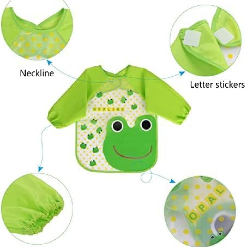 BabyGo Washable 3 Pcs Long Sleeve Bibs, Waterproof Baby Bibs, Toddler Sleeved Bib, Baby Smock for Eating Feeding, 6-24 Months (Multicolor)