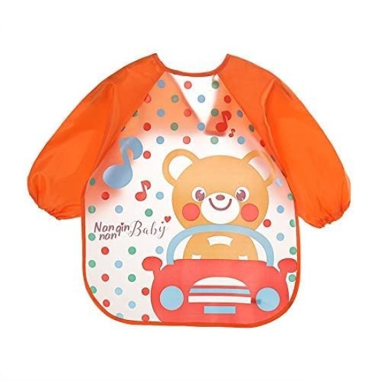 BabyGo Washable 3 Pcs Long Sleeve Bibs, Waterproof Baby Bibs, Toddler Sleeved Bib, Baby Smock for Eating Feeding, 6-24 Months (Multicolor)