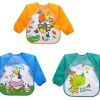 BabyGo Washable 3 Pcs Long Sleeve Bibs, Waterproof Baby Bibs, Toddler Sleeved Bib, Baby Smock for Eating Feeding, 6-24 Months (Multicolor)