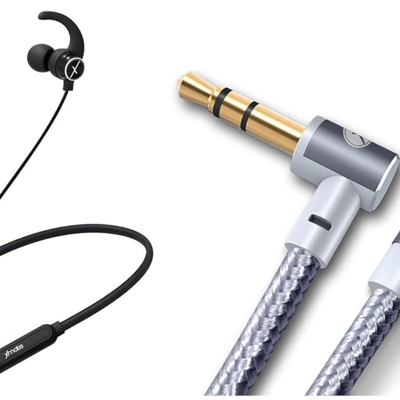 Xmate Mana in-Ear Wireless Bluetooth Headphones with High Bass & Mic - (Black) + Xmate Force Car Aux Cable Stereo 3.5 mm Male to Male Gold Plated Nylon Braided Aux Audio Cable Stere Xmate Mana in-Ear Wireless Bluetooth Headphones with High Bass & Mic - (Black) + Xmate Force Car Aux Cable Stereo 3.5 mm Male to Male Gold Plated Nylon Braided Aux Audio Cable Stere