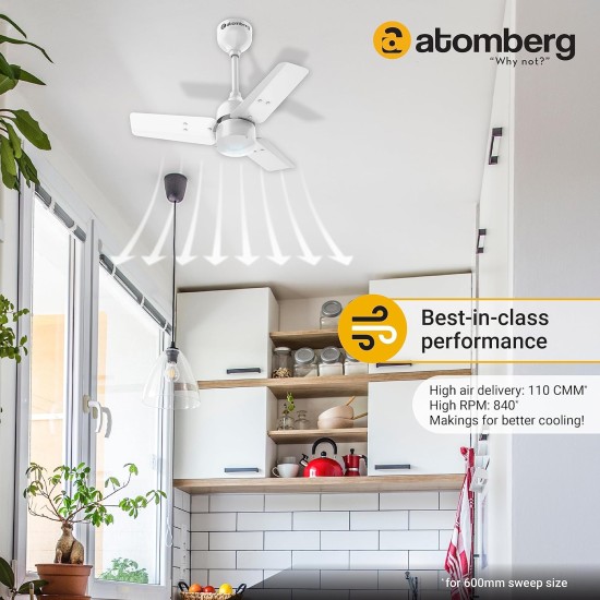 atomberg Renesa 600mm BLDC Ceiling Fan with Remote Control | BEE 5 star Rated Energy Efficient Ceiling Fan | High Air Delivery with LED Indicators