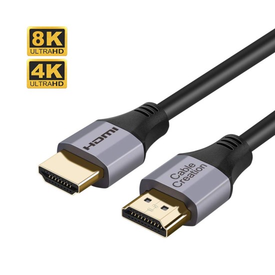 8K HDMI Cable 6.6 Feet, CableCreation Ultra High Speed HDMI to HDMI Cable 48Gbps, 8K@60Hz 4K@120Hz, HDCP 2.2, eARC Compatible with PS5, PS4, Xbox One/Xbox Series X, QLED TV, Roku TV, DVD, Projector, Gray