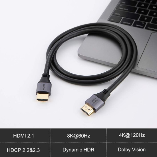 8K HDMI Cable 6.6 Feet, CableCreation Ultra High Speed HDMI to HDMI Cable 48Gbps, 8K@60Hz 4K@120Hz, HDCP 2.2, eARC Compatible with PS5, PS4, Xbox One/Xbox Series X, QLED TV, Roku TV, DVD, Projector, Gray