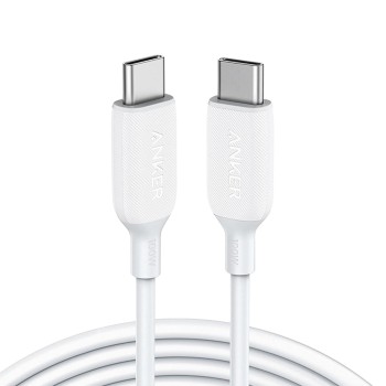 Anker Powerline III USB C to C 100W 6ft Charging Cable for iPhone 15/15 Pro, iPad Mini 6, iPad Air 4, MacBook Pro, Samsung Galaxy S23+/S23 Ultra (White)