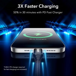 ESR USB C to Lightning Cable, 10ft Nylon MFi Certified Fast Charging Cable Compatible with iPhone 14/14 Plus/14 Pro/14 Pro Maxet Series 13/12/11/SE/XR/XS/X/8, iPad 9/8/7/Air 3, Black