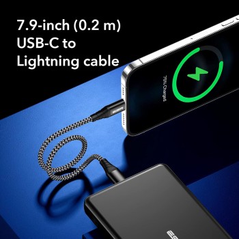 ESR USB-C to Lightning Cable, 0.5 ft (0.2 m), MFi-Certified, PD Fast Charging Cable for iPhone 14/14 Plus/14 Pro/14 Pro Max, iPhone 13/12 Series, iPhone SE 2022/11/XR, Braided Nylon, Black ESR USB-C to Lightning Cable, 0.5 ft (0.2 m), MFi-Certified, PD Fast Charging Cable for iPhone 14/14 Plus/14 Pro/14 Pro Max, iPhone 13/12 Series, iPhone SE 2022/11/XR, Braided Nylon, Black
