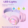 iClever Bluetooth on Ear Headphones for Girls, Kids Girls Headphones with Mic, Headset for Kids School/Tablet/Laptop Stereo Sound Colorful LED Lights Bluetooth 5.0, Foldable