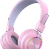 iClever Bluetooth on Ear Headphones for Girls, Kids Girls Headphones with Mic, Headset for Kids School/Tablet/Laptop Stereo Sound Colorful LED Lights Bluetooth 5.0, Foldable
