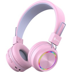 iClever Bluetooth on Ear Headphones for Girls, Kids Girls Headphones with Mic, Headset for Kids School/Tablet/Laptop Stereo Sound Colorful LED Lights Bluetooth 5.0, Foldable