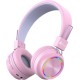 iClever Bluetooth on Ear Headphones for Girls, Kids Girls Headphones with Mic, Headset for Kids School/Tablet/Laptop Stereo Sound Colorful LED Lights Bluetooth 5.0, Foldable