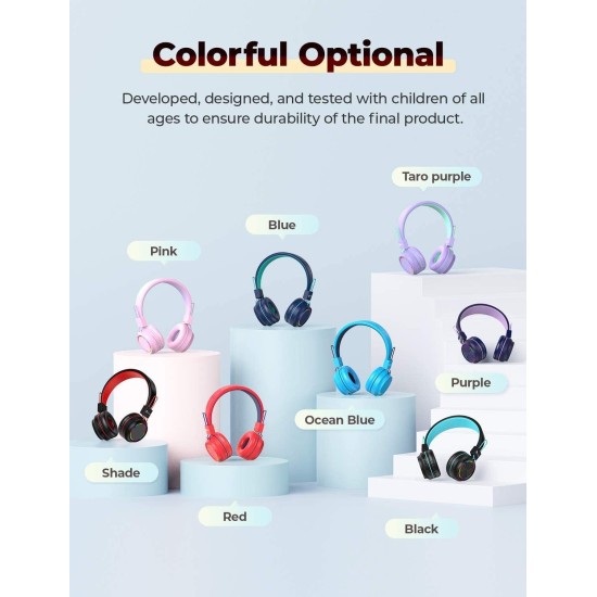 iClever Bluetooth on Ear Headphones for Girls, Kids Girls Headphones with Mic, Headset for Kids School/Tablet/Laptop Stereo Sound Colorful LED Lights Bluetooth 5.0, Foldable