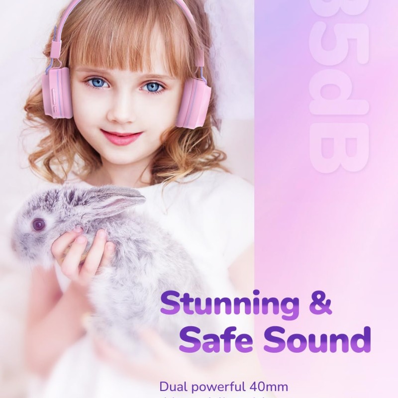 iClever Bluetooth on Ear Headphones for Girls, Kids Girls Headphones with Mic, Headset for Kids School/Tablet/Laptop Stereo Sound Colorful LED Lights Bluetooth 5.0, Foldable