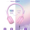 iClever Bluetooth on Ear Headphones for Girls, Kids Girls Headphones with Mic, Headset for Kids School/Tablet/Laptop Stereo Sound Colorful LED Lights Bluetooth 5.0, Foldable
