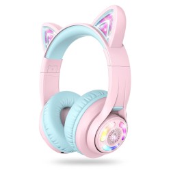 iClever BTH13 Bluetooth Kids Headphones with Mic, Over Ear Headphone Wireless Cat Ear Headphones for Girls Birthday Gift Safe Volume Limited, 45H Playtime Portable Headset for Tablet/PC, Pink