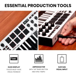 Akai Professional MPK mini MK3 – 25 Key USB MIDI Keyboard Controller With 8 Backlit Drum Pads, 8 Knobs and Music Production Software included (White)