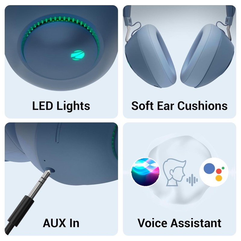 Zebronics Zeb-Duke Wireless Bluetooth Over The Ear Headphone with RGB Lights, 30hrs* Playback, Voice Assistant, Aux Input & Call Function. (Blue) Zebronics Zeb-Duke Wireless Bluetooth Over The Ear Headphone with RGB Lights, 30hrs* Playback, Voice Assistant, Aux Input & Call Function. (Blue)