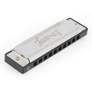 Juarez JRZ10HM Key C Diatonic Blues Harmonica 10 Hole 20 Tones with Case, Mouth Organ for Beginners, Students, Kids & Professionals, Silver