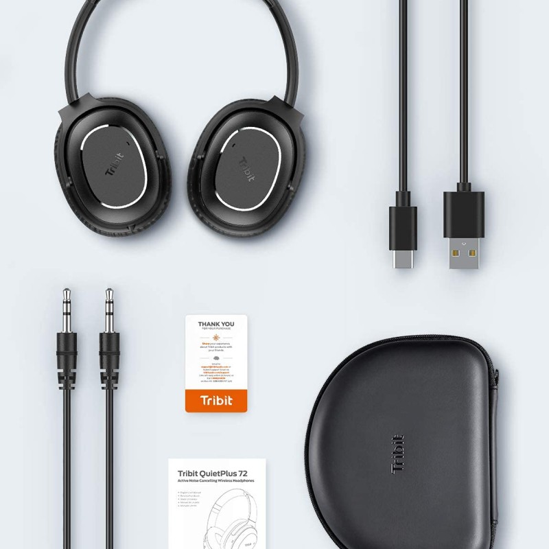 Tribit Over-Ear Wireless Bluetooth Headphones with Mic, Noise Cancellation Headphones & HiFi Stereo Sound Headset Wireless,Immersive Sound,Deep Bass,Built-in CVC8.0 Mic,30H Playtime,QuietPlus72