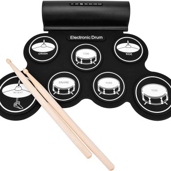 Powerpak G3001L-P Electronic Drum Kit Built-in Li-Battery 2000mAh Roll Up Drum Pad Portable Rechargeable Drum Kit with Headphone Jack Built-in Dual Speaker 2x Drum Pedals 2x Drum Sticks