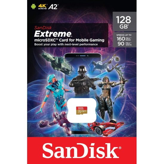 SanDisk 128GB Extreme for Mobile Gaming microSD UHS-I Card - C10, U3, V30, 4K, A2, Micro SD - SDSQXA1-128G-GN6GN