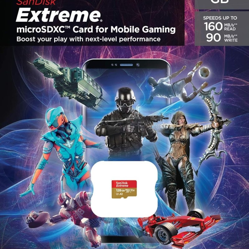 SanDisk 128GB Extreme for Mobile Gaming microSD UHS-I Card - C10, U3, V30, 4K, A2, Micro SD - SDSQXA1-128G-GN6GN
