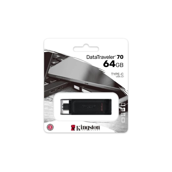 Kingston DataTraveler 70 64GB Portable and Lightweight USB-C flashdrive with USB 3.2 Gen 1 speeds DT70/64GB