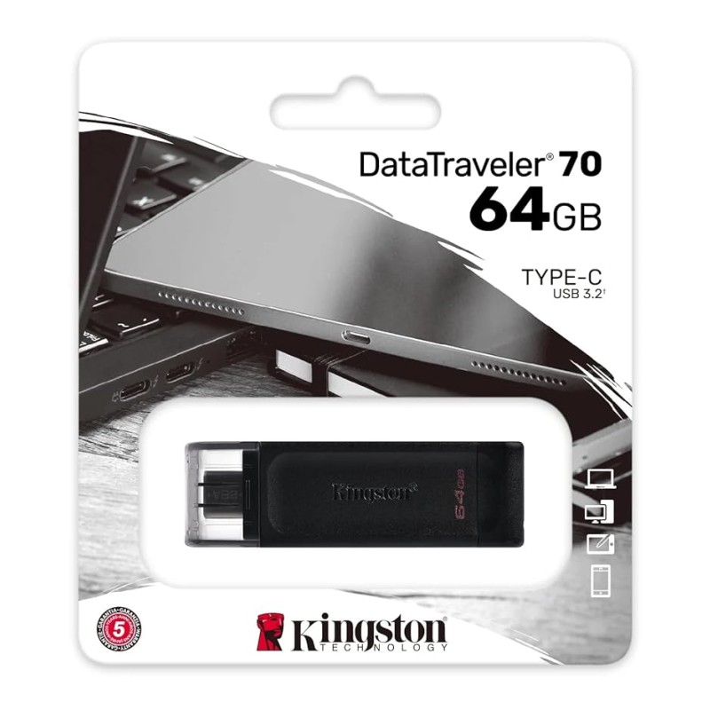 Kingston DataTraveler 70 64GB Portable and Lightweight USB-C flashdrive with USB 3.2 Gen 1 speeds DT70/64GB Kingston DataTraveler 70 64GB Portable and Lightweight USB-C flashdrive with USB 3.2 Gen 1 speeds DT70/64GB