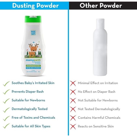 Mamaearth Dusting Power For Babies - 300 g | Infused with Organic Oatmeal and Arrowroot Powder | Calms and Relaxes Skin, Prevents Diaper Rash, Dermatologically Tested, Free From Talc and Parabens