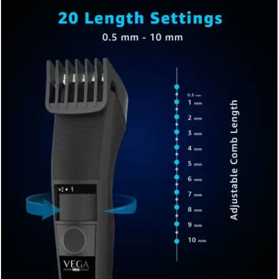 VEGA VHTH-19 ( T-3 BEARD TRIMMER ) Trimmer 90 min Runtime 20 Length Settings  (Black)