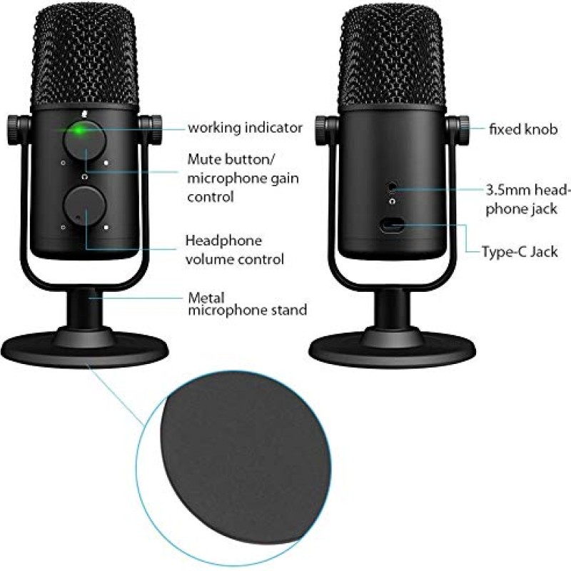 MAONO AU-902 USB Condenser Podcast Microphone, with Dual Volume Control, Mute Button, Monitor Headphone Jack, Plug and Play Mic for Vlogging, Gaming, Studio Recording, YouTube