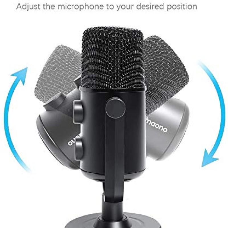 MAONO AU-902 USB Condenser Podcast Microphone, with Dual Volume Control, Mute Button, Monitor Headphone Jack, Plug and Play Mic for Vlogging, Gaming, Studio Recording, YouTube