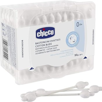 Chicco Cotton Buds with Ear Drum Protection, Made of Paper Stem, Safe and Hygienic for Babies, Biodegredable (90 Pieces)