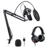 Maono AU-A04H Computer USB Microphone with Studio Headphone Set, Cardioid Podcast Condenser Mic for Gaming, Recording, PS4, Streaming, ASMR, YouTube, Singing, Vocal, PC