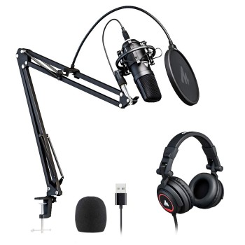 Maono AU-A04H Computer USB Microphone with Studio Headphone Set, Cardioid Podcast Condenser Mic for Gaming, Recording, PS4, Streaming, ASMR, YouTube, Singing, Vocal, PC