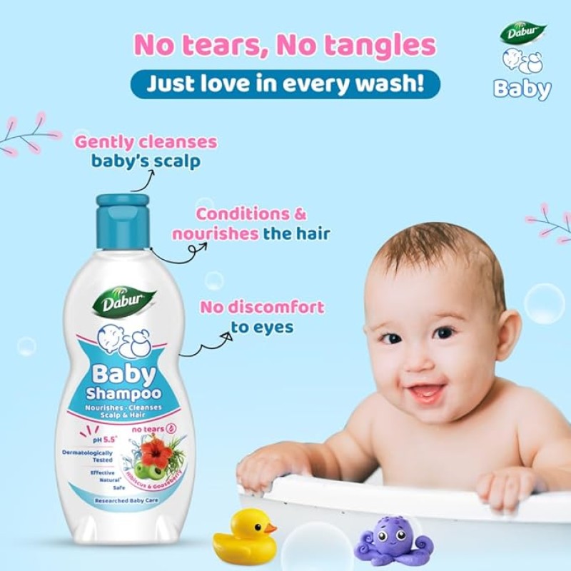 Dabur Baby Gentle Nourishing Shampoo: With No Harmful Chemicals & Tear Free Formula |Contains Aloe Vera & Gooseberry | pH balanced , Hypoallergenic & Dermatologically Tested with No Paraben & Phthalates -500 ml
