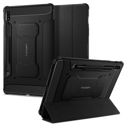 Spigen Rugged Armor Pro Full Cover Folio Case Compatible with Galaxy Tab S8 / Tab S7 5G / Tab S7 11inch [S Pen Storage] [Trifold Stand] - Black