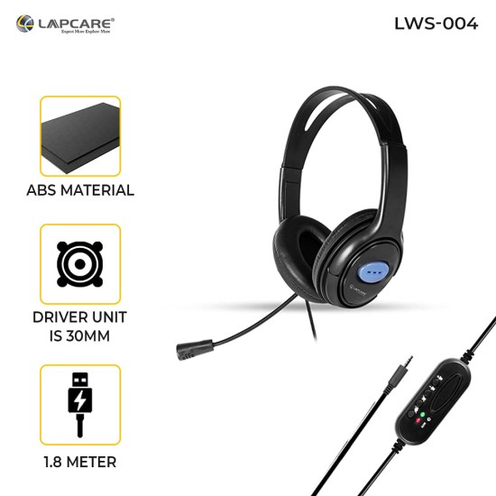 Lapcare LWS-004 Wired Over Ear Headphone with Mic (Black)