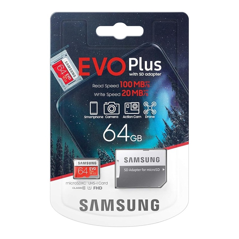Samsung EVO Plus 64GB microSDXC UHS-I 100MB/s Full HD & 4K UHD Memory Card with Adapter (MB-MC64HA)