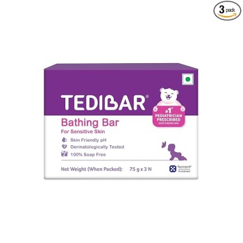 Tedibar Moisturising Baby Bathing Bar 75gx3 (Pack of 1) 100% Soap Free No. 1* Pediatrician Prescribed Moisturising Bar - By Torrent Pharma